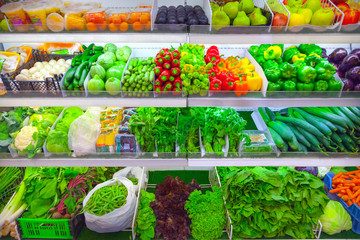 Fruits and Vegetables in shelves