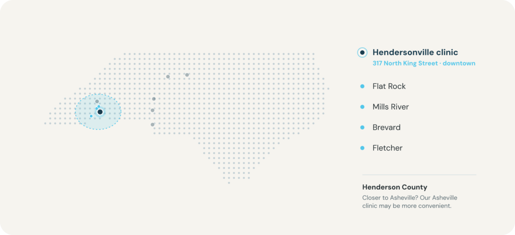 a graphic showing the location and service area of our Hendersonville medical weight loss & hormone therapy clinic