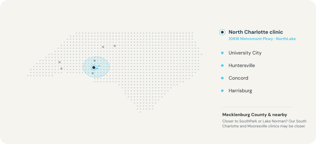 A graphic showing the location of our North Charlotte Clinic